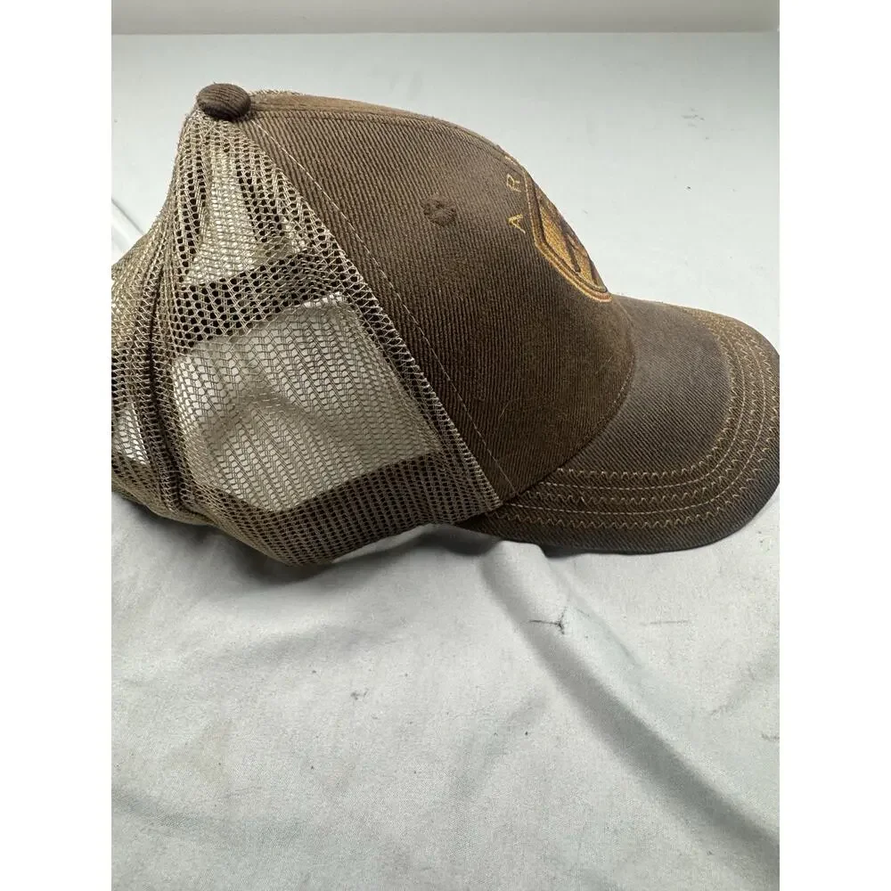 Ariat Brown Tan Mesh Trucker Hat Shield Logo Snapback Adjustable Adult Cap